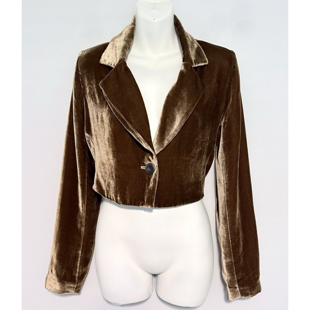 Peruvian Connection Crop Velvet Blazer Sz 6 Antique Gold Silk Romantic Tailored